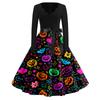Women's Casual Fashion Halloween Printed V-Neck Vintage Dress
