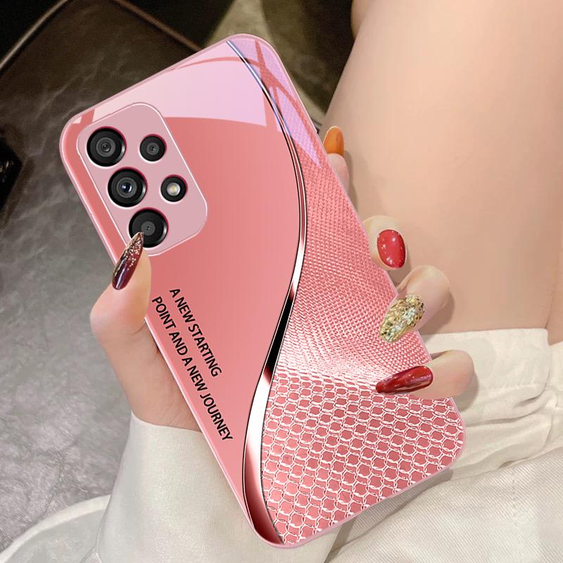 Gehärtetes Glas Handyhülle für Samsung Galaxy S10 4G S20 11E 30 S21 21Fe 22 Pro S23 Ultra 5G S8 S9 Netz Kurvenstruktur Orange