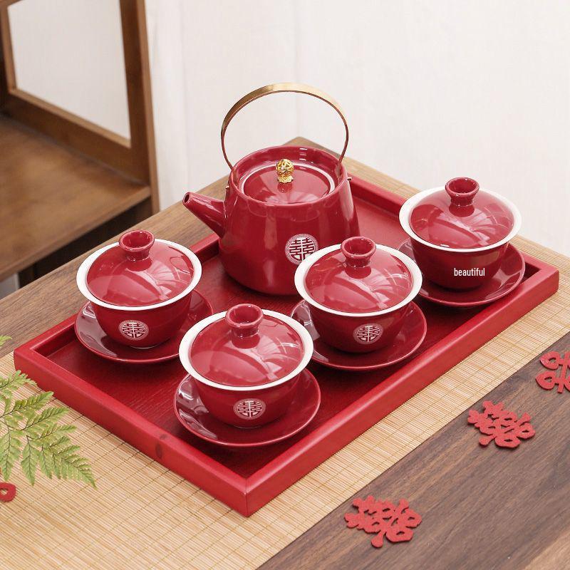 Wedding Tea Set: Elegant Teapot and Cups for Newlyweds' Traditional Ceremony