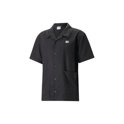 Downtown Series Ss23 Solid Color Logo Loose Short Sleeve Shirt Men Shirts Black 538255-01