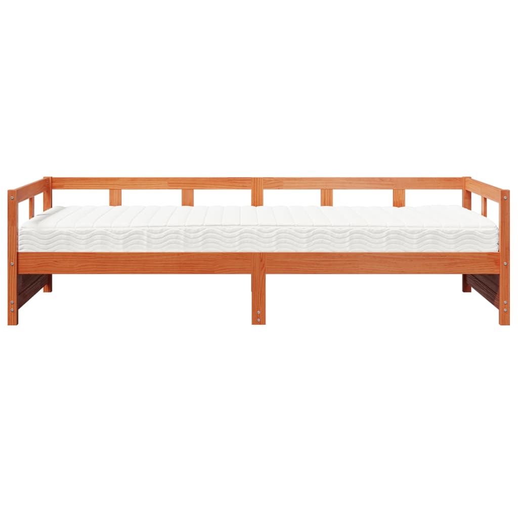 Daybed with Mattress Wax Brown 90 x 200 cm Solid Pine Wood