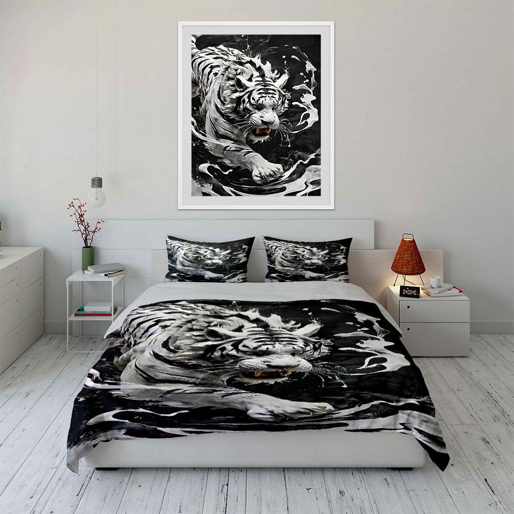 White tiger with splashes. Bedding sets Duvet cover sets Duvet covers Pillowcases(1 * Duvet Cover 2 * Pillowcases without duvet insert)