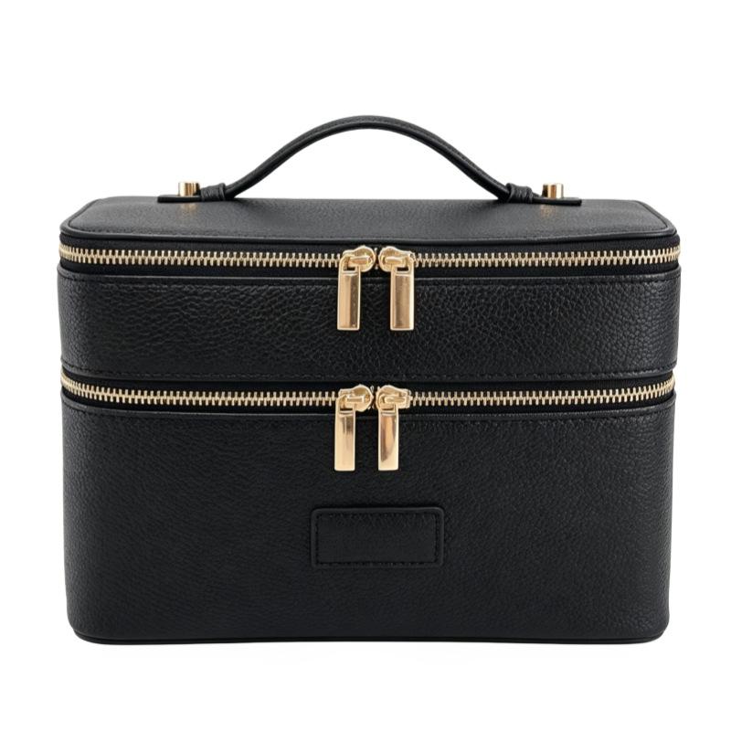 Borsa Cosmetica di Lusso a Doppio Strato di Grande Capacità per Viaggio Manico Superiore Portatile Pelle PU Multi Scomparto Custodia da Toeletta