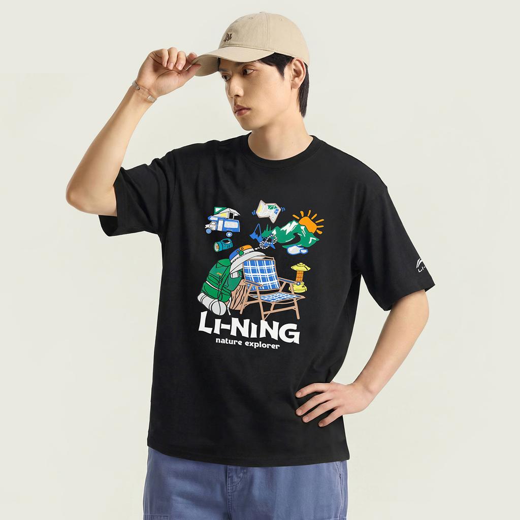 Li Ning Sports Lifestyle Series Summer T-Shirt Simple Comfortable Round Neck Pullover Letter Print Versatile Casual Short Sleeve T-Shirt ATSW291-5