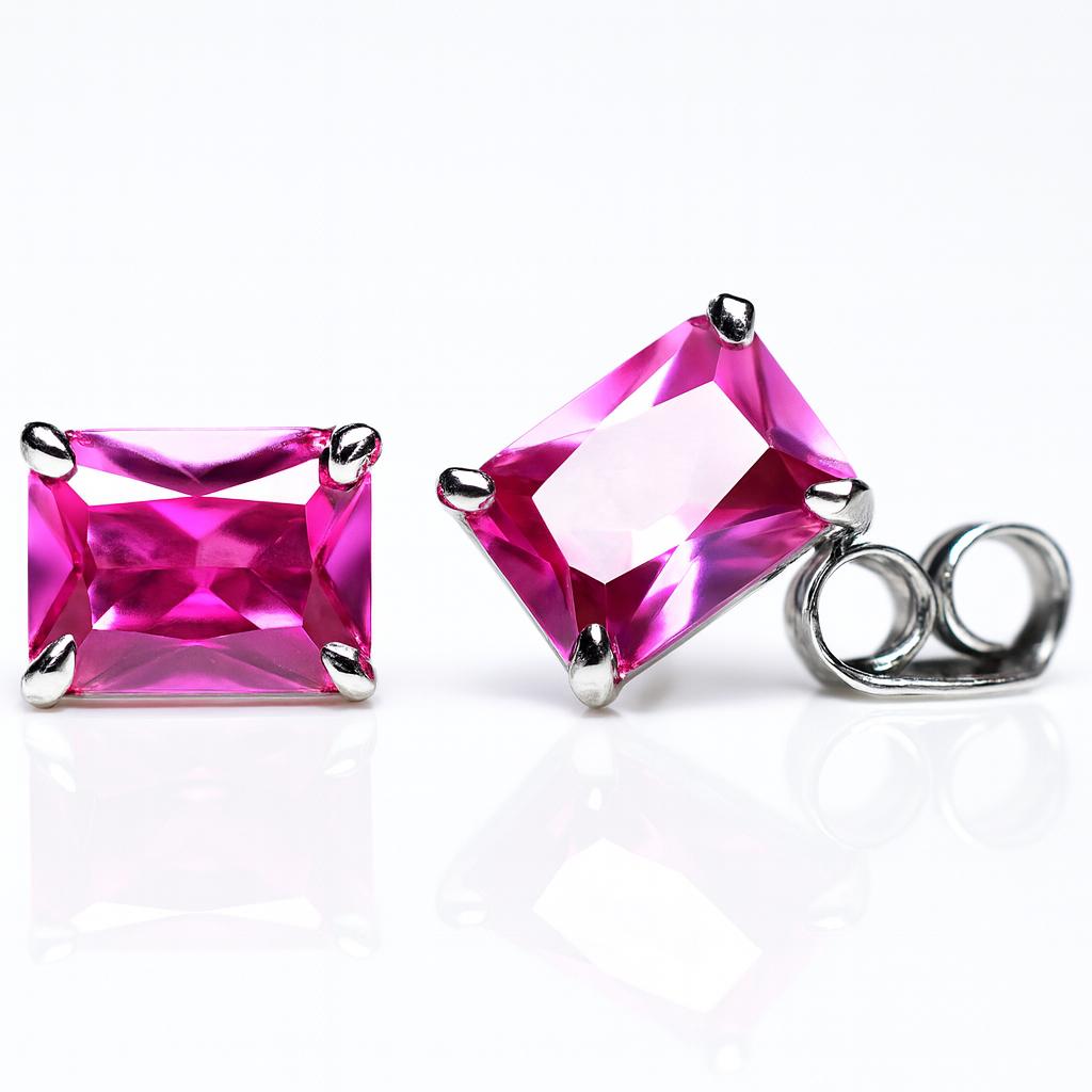 Natural Pink Ruby Earrings 11.10 Ct Emerald Cut Pair Gemstone Jewelry Gift