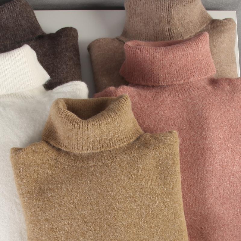 Hirsionsan Turtle Neck Solid Cashmere Sweater Women Elegant Soft Warm Female Knitted Pullovers Basic Loose Female Jumper