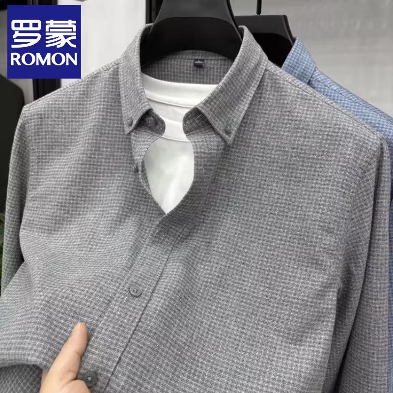 Romone Men s Brushed Plaid Cotton Shirt L