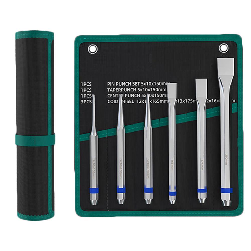 Heavy Duty 6PCS Flat Roll Pin Punch Tool Set Alloy Steel Chisel Cone Punch for Precision Industrial Repair Tasks