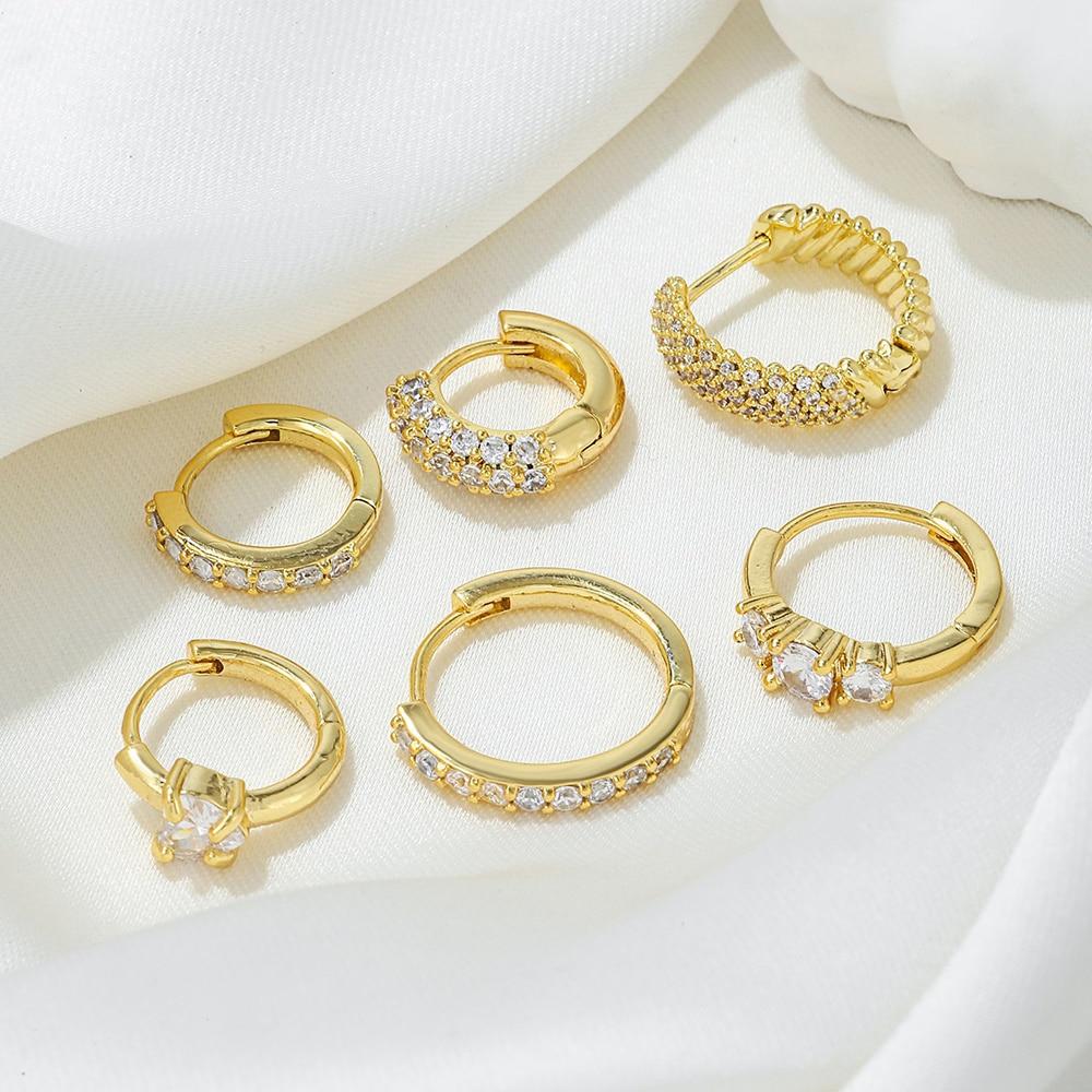 2PCS New Stainless Steel Gold Color Heart Hoop Earrings For Women Crystal Zirconia Punk Round Circle Cartilage Piercing Jewelry
