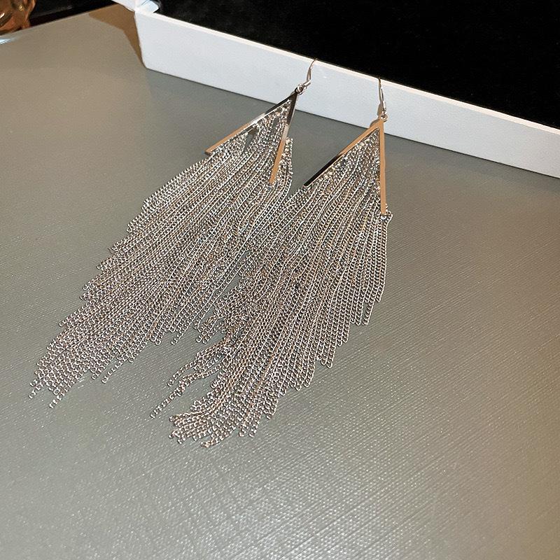European and American Personalized Metal Fringed Earrings Niche Simple Long Stud Earrings High-end Light Luxury Earrings Women