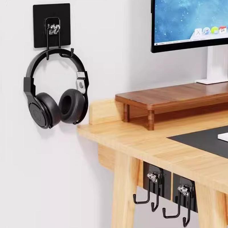 Universal Headphone Stand Adhensive Plastic Wall Mount Hanger Under Desk Headset Rack Holder Support For Gaming Earphone Bracket