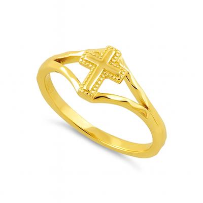 925 Sterling Zilver Goud Vermeil Gespleten Band Kruis Dames Ring