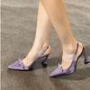 Wine Red High Heels Women's 2025 New Style Rhinestone Butterfly Knot Pointed Toe Versatile Hollow Head Sandals PU Leather Rubber