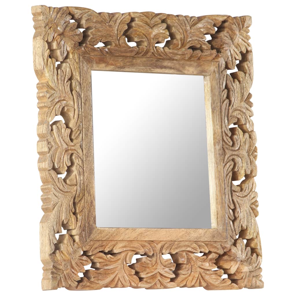 Mirror Hand Carved Brown 50x50 cm Solid Mango Wood