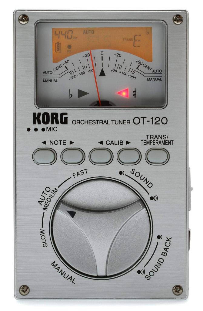 KORG Accordeur Chromatique à Aiguille pour Instruments à Vent et Cuivres et Supporte Tout Concert 100 Heures d'Autonomie Continue Étui Souple Inclus OT-120 Mètre, Bandes, Bandes,
