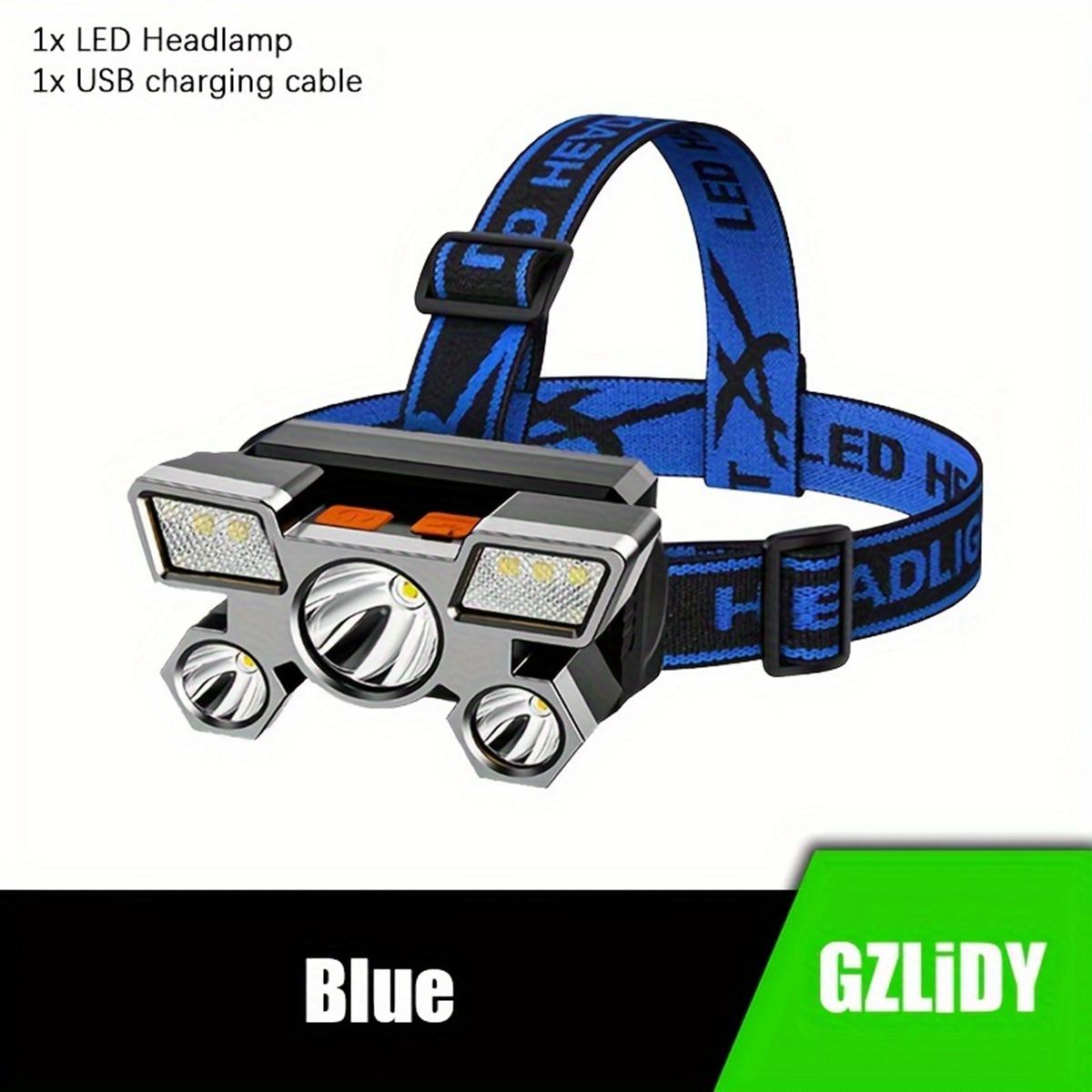 

Светодиодный налобный фонарь с USB-зарядкой, 5 светодиодов, 4 режима, встроенный перезаряжаемый литиевый аккумулятор, легкий налобный фонарь, эластичный налобный ремень