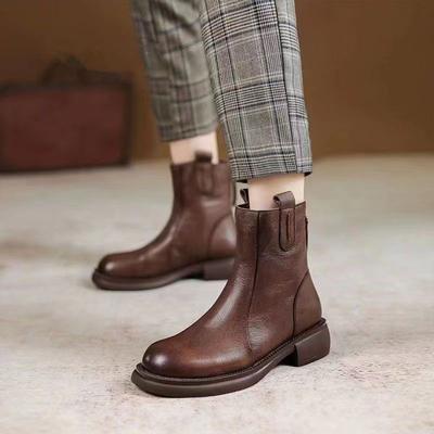 Módní kožené kotníkové boty na zip v retro stylu, protiskluzové, designové, luxusní, dámské krátké boty v nabídce, šik a elegantní prodej kotníkových bot pro ženy