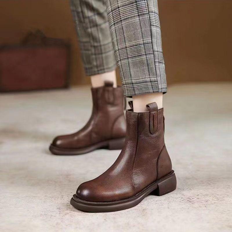 Fashion Leather Booties Zip Retro Style Non Slip Designer Luxury Woman Short Shoes On Offer Chic and Elegant Sale Ankle Boots for Women