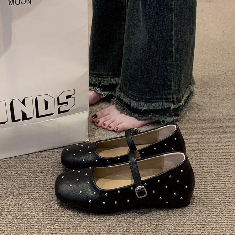 [Yushilai] Retro Gypsy Ballet Shoes Women's Summer New One-word Buckle Belt Shallow Mouth Mary Jane Shoes