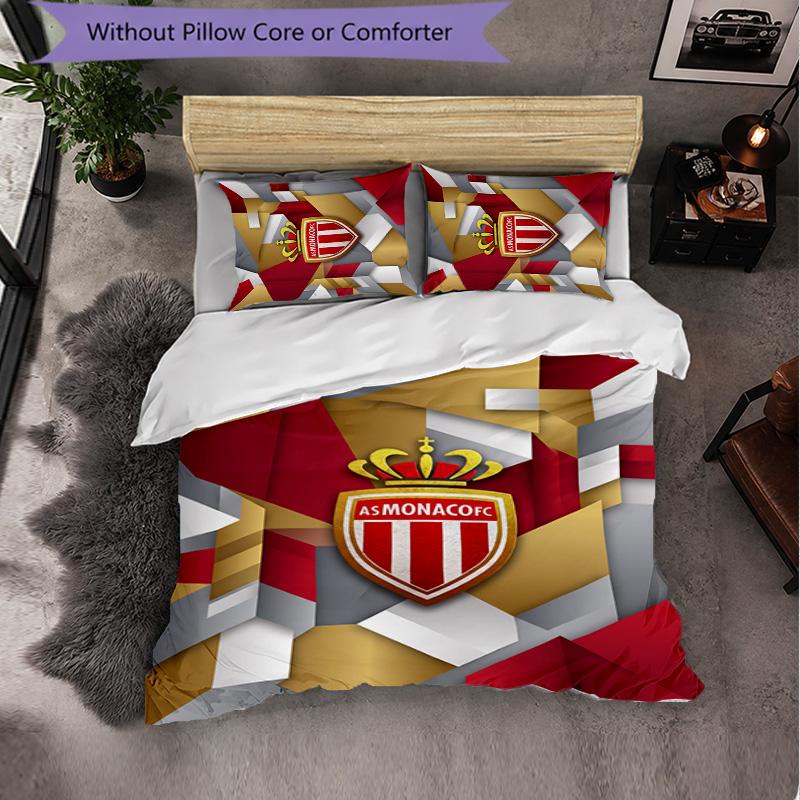 Monaco FC Themed Bedding 3Pcs Duvet Cover Set Decorative Bed Linen For Teen Room Home Decoration