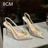 Fashion 2025 New Fine Heel Pointy Diamond Pumps Pearl Wedding Shoes Sparkles Baotou Glass Glue High-heeled Sandals