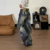 Women's High Waist Vintage Washed Baggy Wide Leg Jeans Casual Loose Denim Trousers