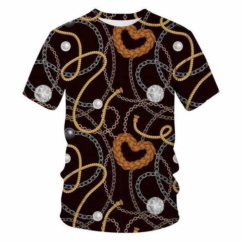 Crystal Necklace Pattern T-shirt Leopard Jewelry 3D Printing T Shirt Round Neck Short Sleeves Summer For Men Street Fashion Tee