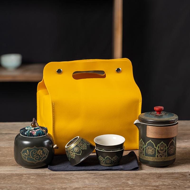 Ceramic Express Cup, One Pot, Three Cups Travel Tea Set, Teapot Activity Souvenir, Convenient Outdoor Set