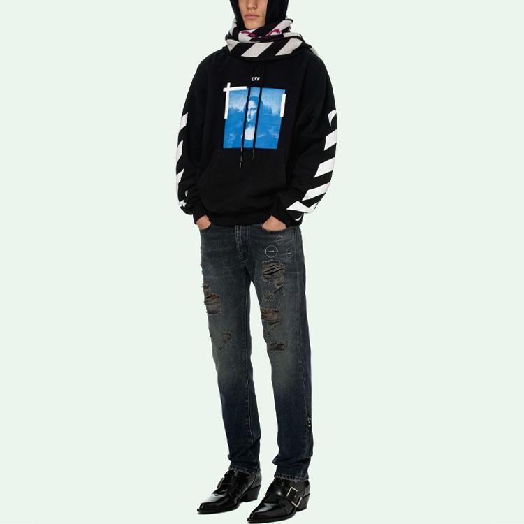Off-White Blue Monalisa Over Hood Black Men Tops OMBB037R21FLE0011001