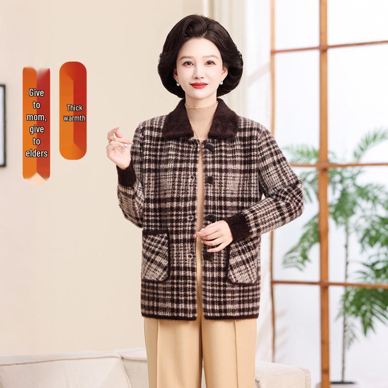 Knitwear for Middle-aged and Elderly Women: Spring and Autumn Cardigan and Faux Mink Velvet Lapel Coat