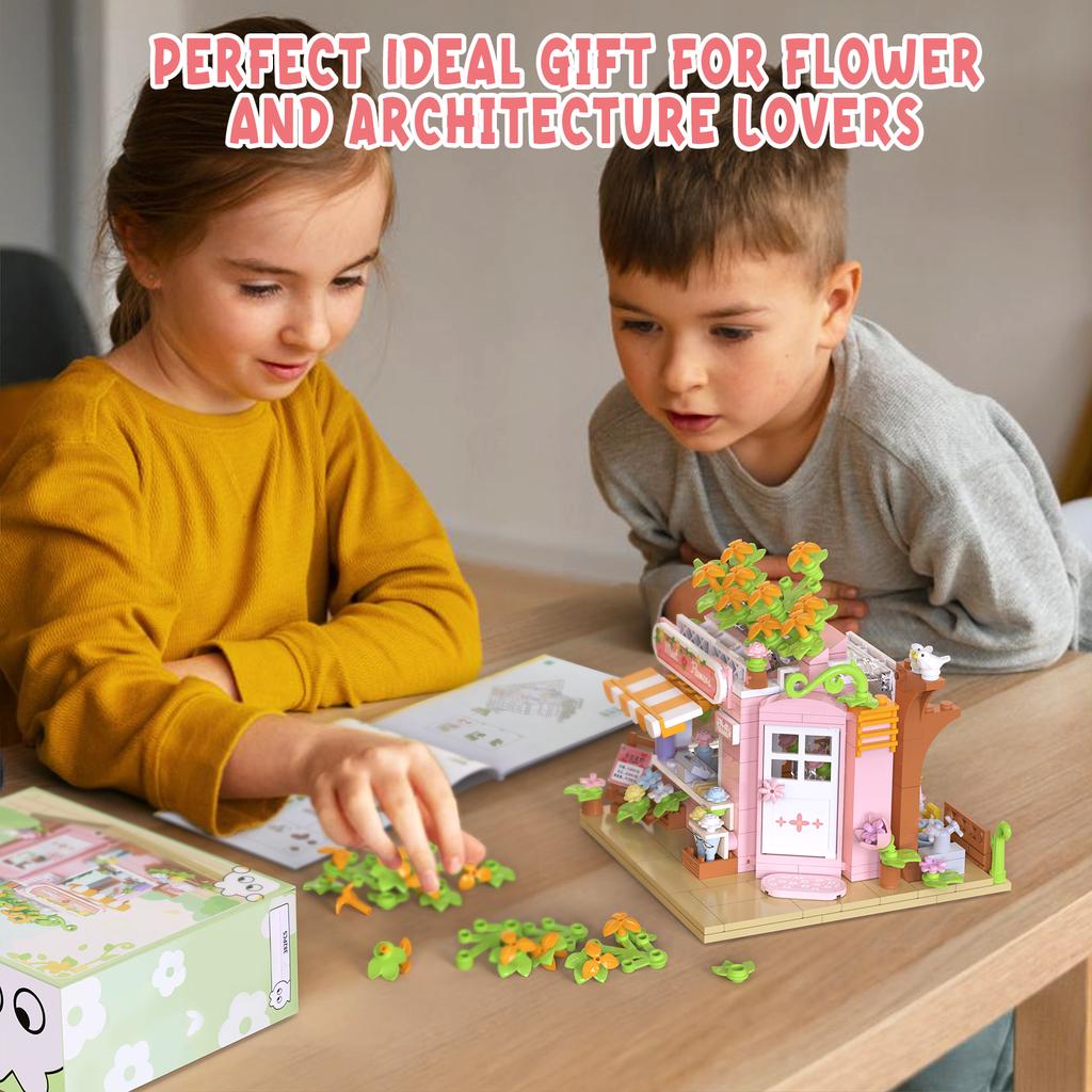 Flower House Shop Building Blocks Set Ideal Present for Flower and Architecture Lover Garden House Model Building Toy 369PCS
