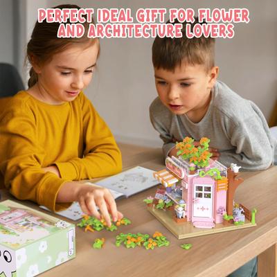 Conjunto de blocos de construção de loja de flores, presente ideal para amantes de flores e arquitetura, modelo de casa de jardim, brinquedo de construção, 369 peças