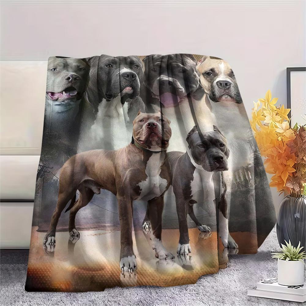 1Pc Pitbull Print Flannel Blanket, High quality Comfortable for All Seasons, Home Decor, Warmth and Comfort, Perfect for Christmas Gifts