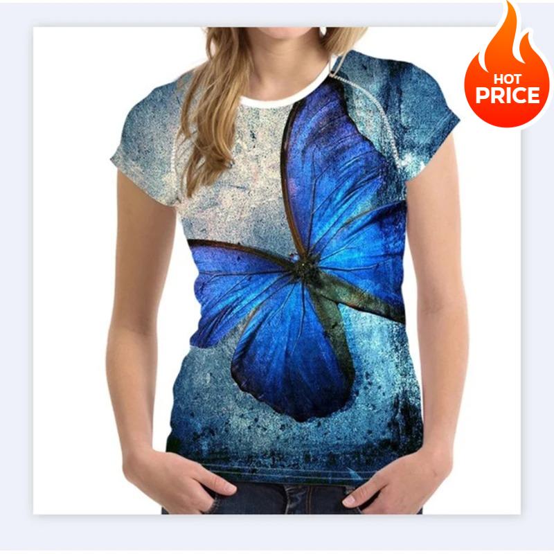 Summer T-shirts Butterfly 3d Print Streetwear Women's Casual Fashion Oversized O-neck T Shirt Y2k Female Girl Tops Tees Clothing