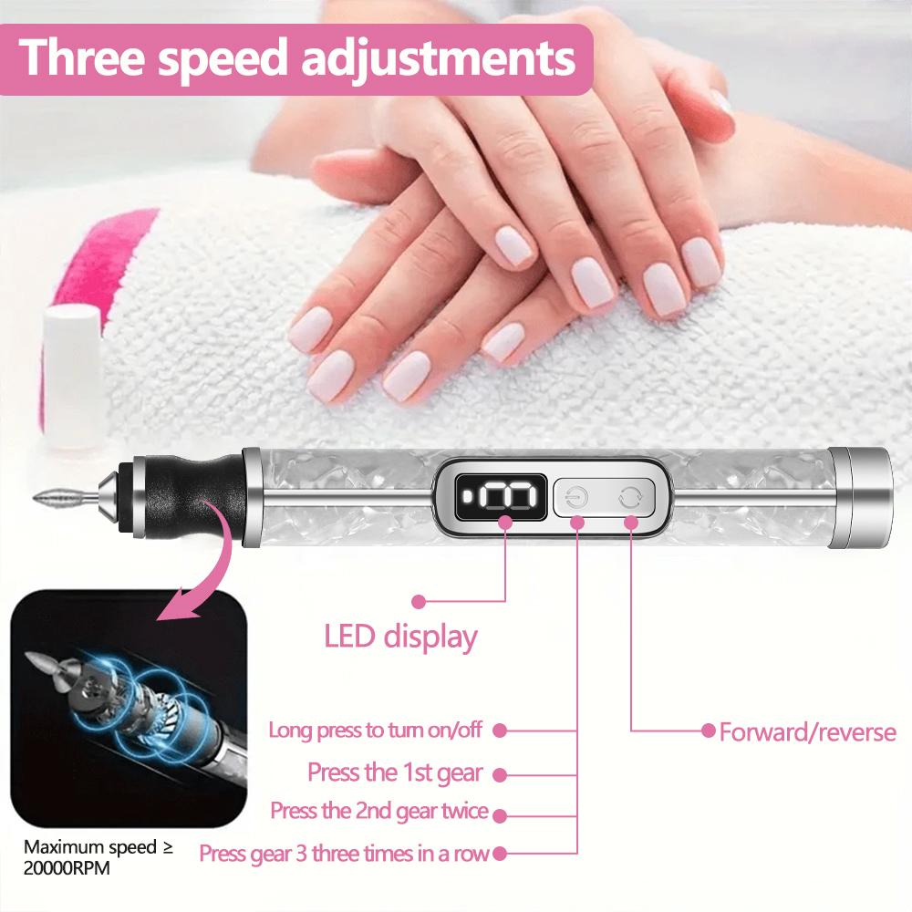 Electric Nail Drill Professional Nail Polishing Machine Multiple Gears Low Noise Nails Sander File Set For Manicure Salon Tools