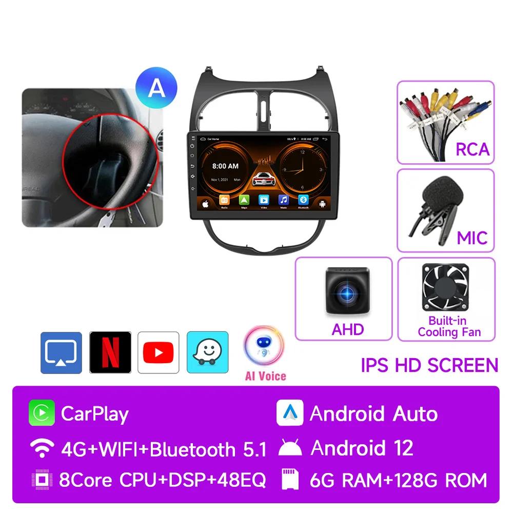 JIUYIN Car Radio For Peugeot 206 206CC 206SW 2001 - 2008 Wireless CarPlay Android Auto Car Intelligent Systems No 2 Din 2din DVD