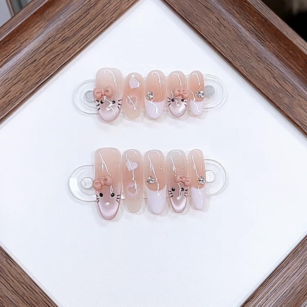 

Плетеная вручную броня Милая девочка Расписанные вручную глаза Французский милый бант Патч для нейл-арта large L