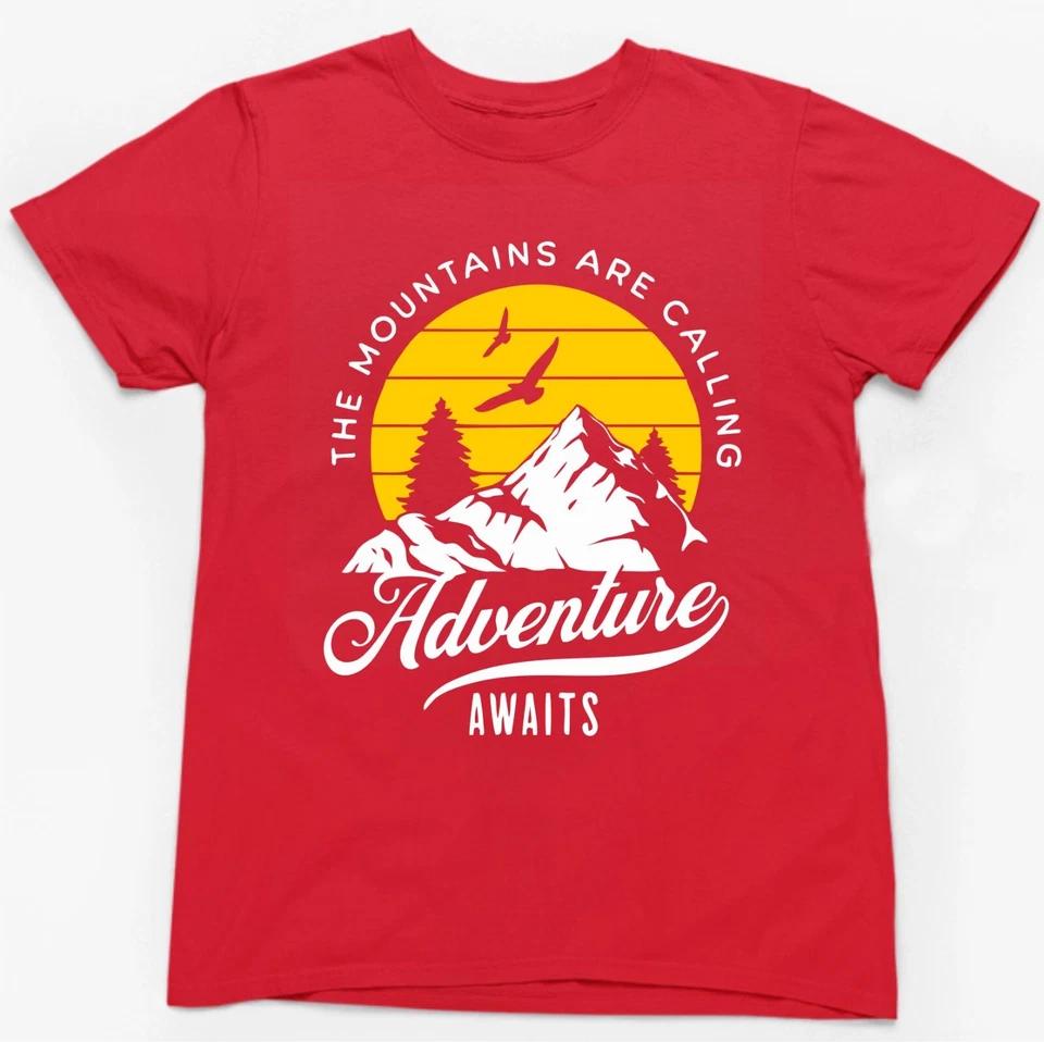 THE MOUNTAINS ARE CALLING ADVENTURE AWAITS T-SHIRT Novelty Gift Walker Hiker Top 4 XL