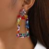 Trendy Colorful Acrylic Trapezoid Drop Earrings For Women Geometry New Fashion Round Statement Earrings Party Big Zircon Gift