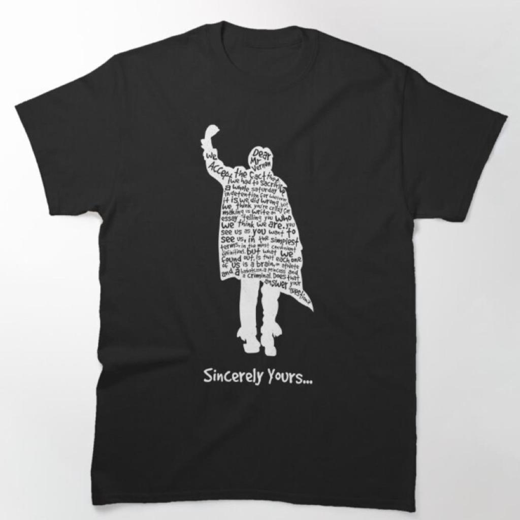 Breakfast Club Mens Classic TShirt with Sincerely Yours Formal Pattern Casual Everyday Casual Retro Top Oversized T Shirt