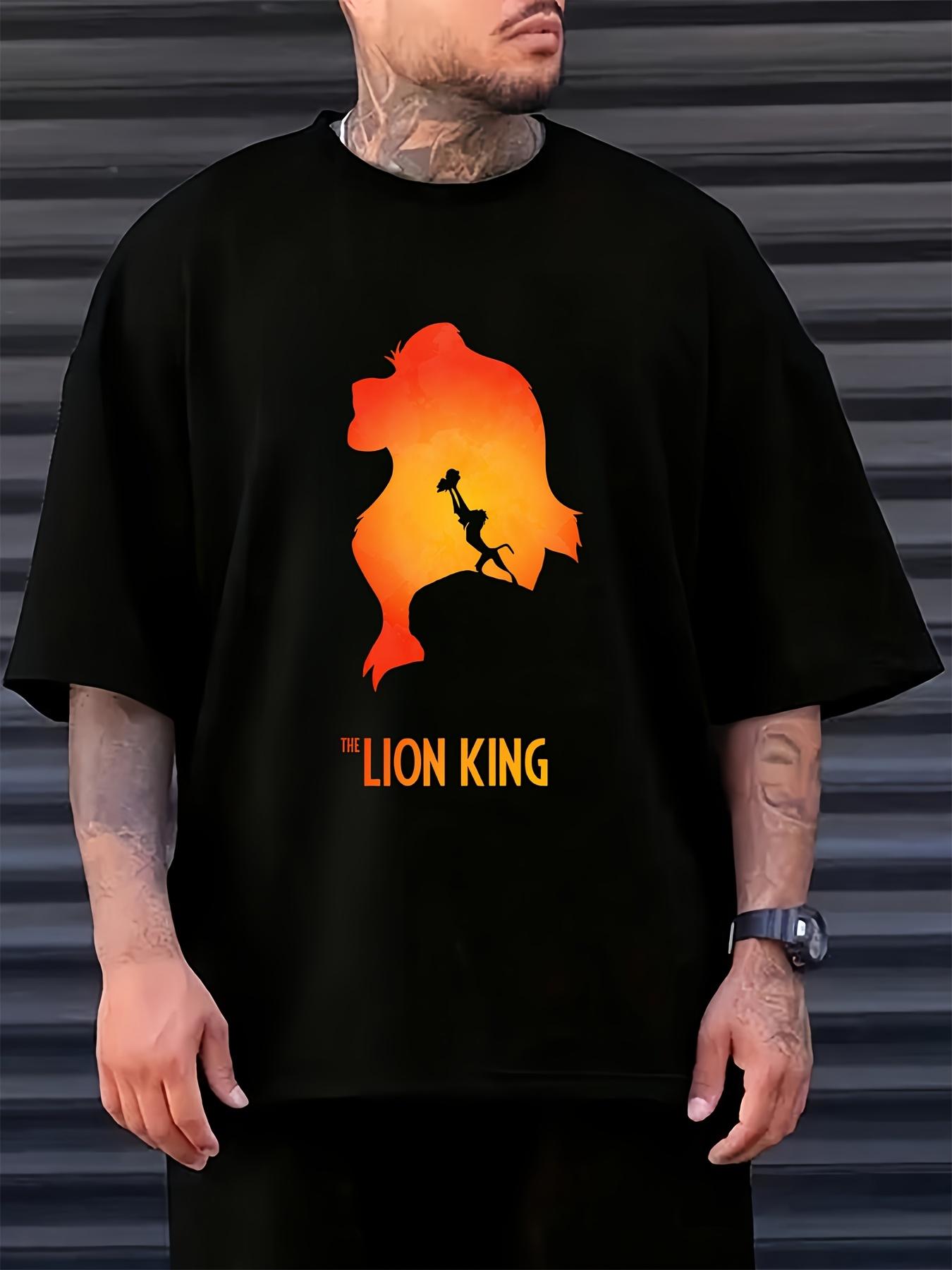 Black Lion King Graphic T-shirt - Casual Summer Tee with Silhouette Print XXXXL