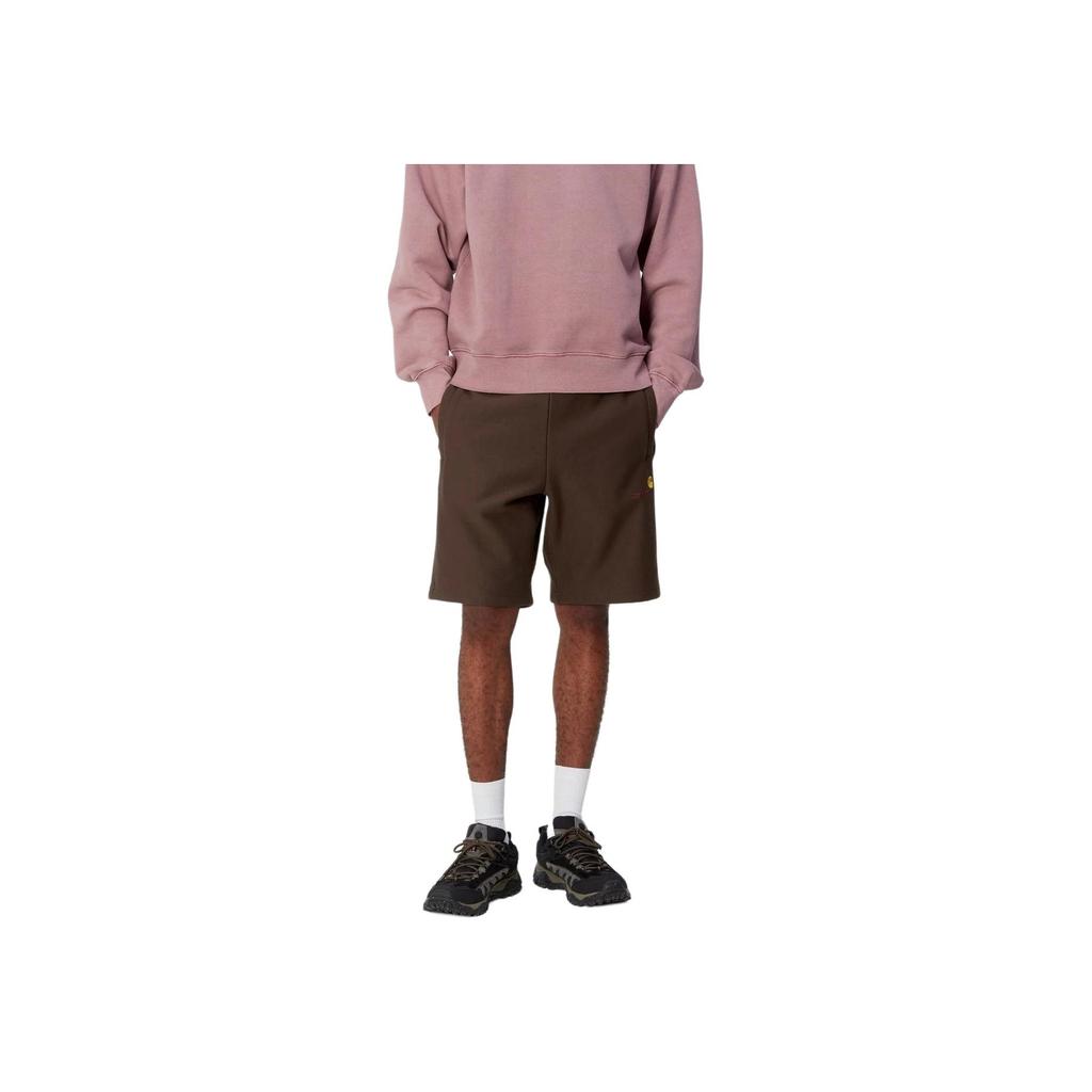 Carhartt WIP American Script Sweat Shorts With Badge Pattern Men Shorts Brown I031685-47-XX
