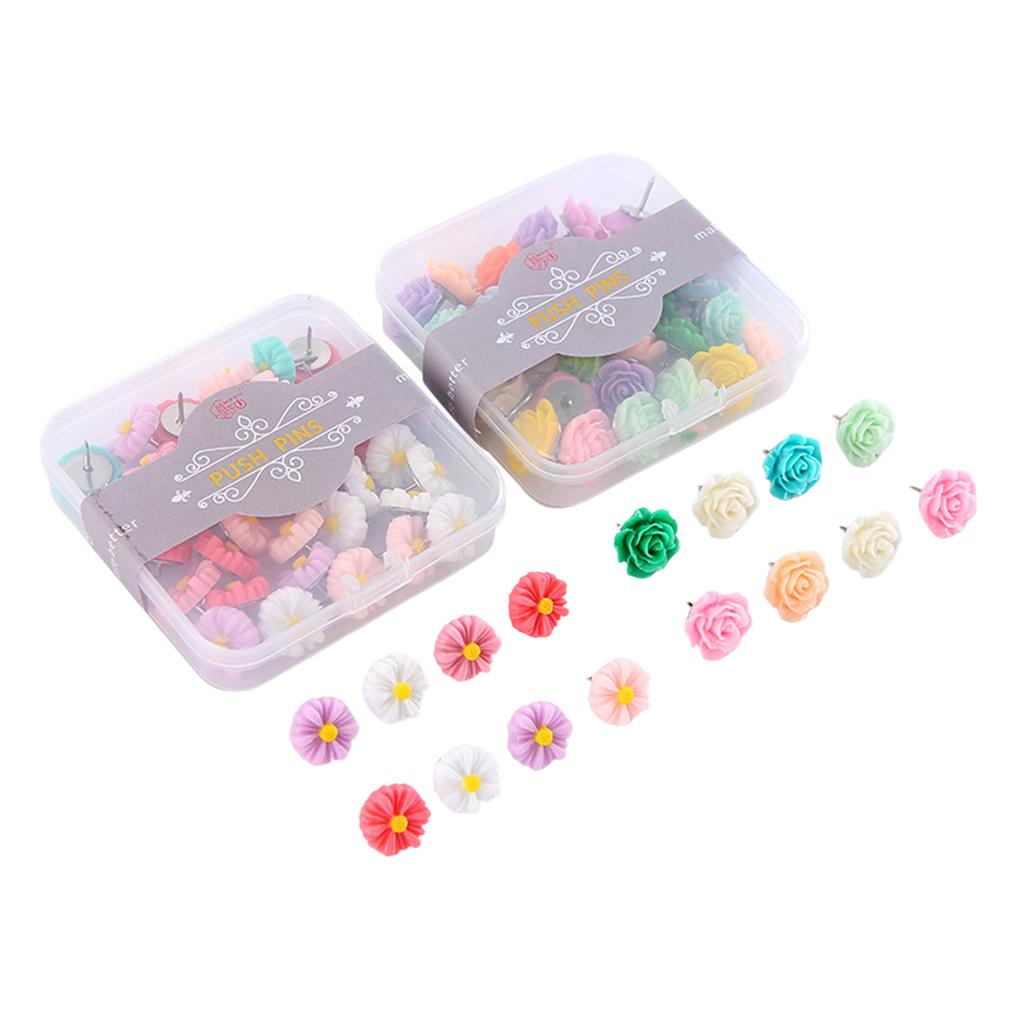 Push Pins for Cork Board 6 Colors Flower Pushpins for Cork Board Cubicle Wall Plastic Assorted 30pcs