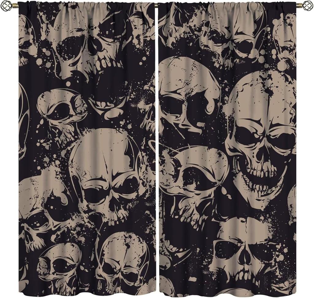 Vintage Skull Curtains Rose Flowers Wildflowers Halloween Theme Scary Curtain Bedroom Living Room Home With Rod Pocket Polyester Ideal For Sitting