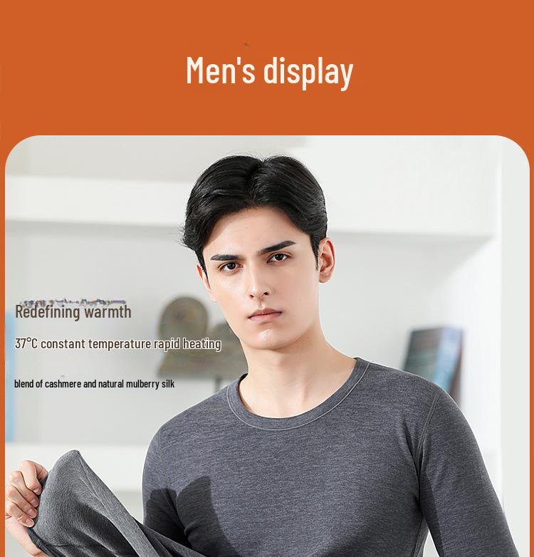 Cashmere Silk Men's and Women's Thickened Thermal Underwear Set: Velvet Autumn Suit with Bottoming Shirt and Pants for Couples.