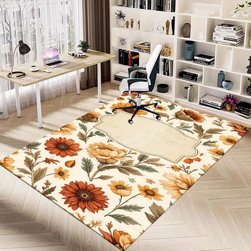 1PC Floral Pattern Carpet Office Rug Mat Home Decor Area Carpet Festival Gift Office Desk Chair Carpet Longlasting Material