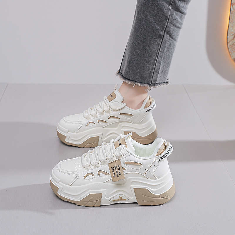 Fashion Natural Leather Round Nose Heel Shoes Woman Boots Womens Sneakers Shoes Black Platform Sneakers Sports Celebrity