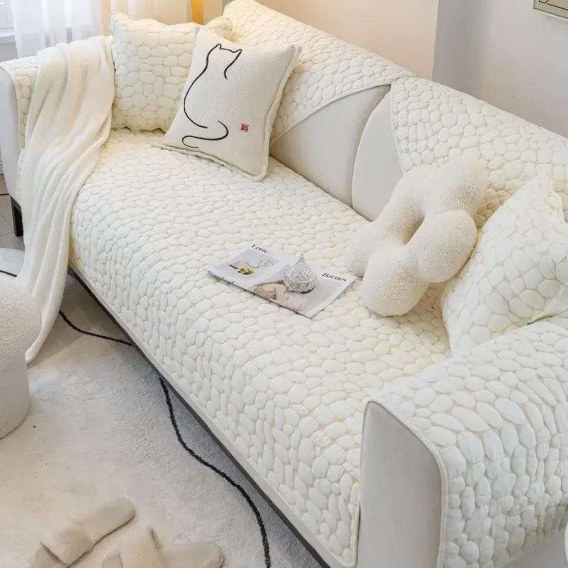 Warm Non Slip Cotton Sofa Cushion Modern Solid Color Fabric Sofa Cover Cloth Towel Four Season Universal Living Room Home Decor
