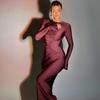 Autumn Western Style Solid Pleat Slim fit Long sleeve dress Slim Fit Long Sleeve Dress