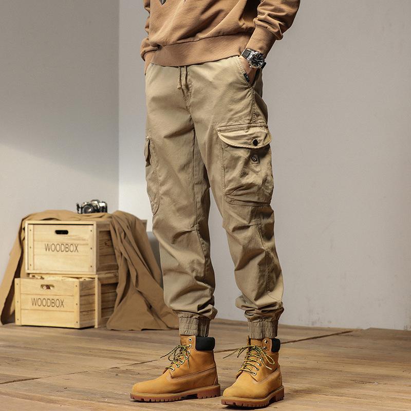 Mens High-Quality Thickened Cotton Work Pants with Multi-Pockets and Cuffed Design for Spring and Autumn
